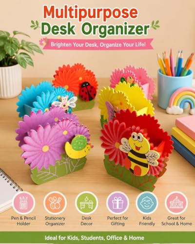 Image of GOLD LEAF Wooden Pen Stand with Photo Frame DIY Craft Kit for Kids, Multicolor Birthday Return Gifts, Desk Organizer, Paintable Wooden Pencil Holder, Pack of 6 (Insects)