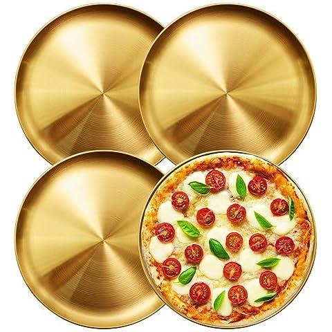 Zreneyfex Stainless Steel Pizza Pan 13½ inch Round Pizza Tray Pizza Baking Sheet for Home Restaurant Party, Healthy & Heavy Duty, Dishwasher Safe & Easy Clean - Set of 4 Cover
