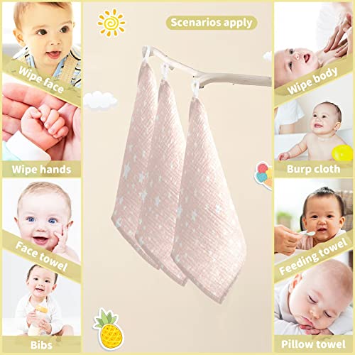 Image of vvfelixl Moon Star Baby Burp Cloths, Baby Muslin Washcloths for Boys Girls, Cotton Baby Face Towel for Newborn Infants Soft and Absorbent 11.8 X 11.8 in, 5 Pack Pink