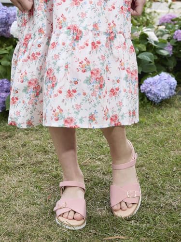 Image of Coutgo Girls Sandals Open Toe Summer Dress Shoes Adjustable Buckle Ankle Strap Comfortable Flats