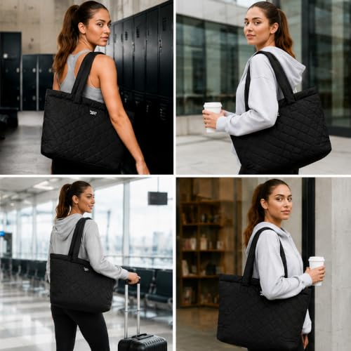Image of Reebok Womens Tote Bag - Lightweight Carry On Puffer Quilted Tote Bag for Travel Work Travel and Daily Essentials