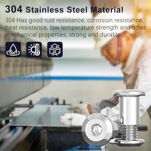 Drenky Connecting Screws M4 Stainless Steel Screws Sleeve Nuts 10 Sets Barrel Nuts Kit M4 X 20mm Hexagon Furniture Bolts Flat Hex Bolt for Bed Door - Image 4