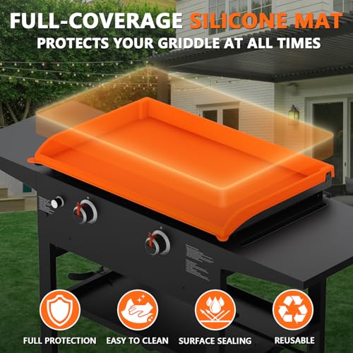 Image of Silicone Griddle Cover for Blackstone - Full Protection Waterproof Griddle Top Cover All Year Round Protective Mat for Black Stone Accessories (28 inch Orange)