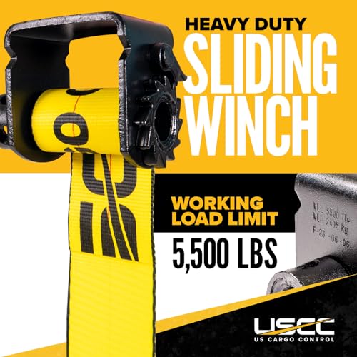 Image of US Cargo Control Low Profile Sliding Winch for Flatbed Trailer (5-Pack), 4 Inch Tie-Down Winch Holds Up 15 Feet of 4 Inch Webbing, Fits Sliding C-Track, 5,500 LBS Working Load Limit