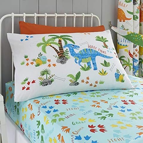 Happy Linen Company Girls Boys Kids Cute Dinky Dinosaurs Single Fitted Sheet Cover