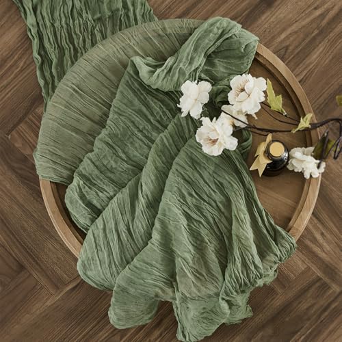 Käsetuch Salbeigrün Boho Tischläufer 90 x 400 cm Seihtuch Hochzeit – Ansicht 4
