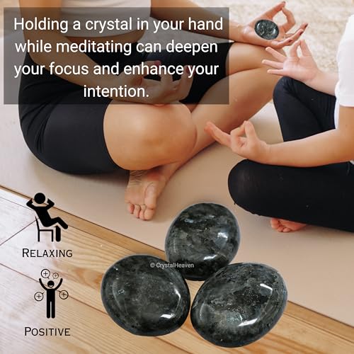 Image of Certified Larvikite Crystal Palm Pebbles Stones for Anxiety Stress Relief Massage - AAA Grade Original Healing Gemstone Agate Palm Stone for Yoga Meditation Spiritual Reiki Feng Shui
