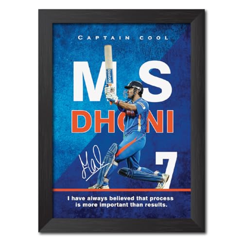Image of TenorArts MS Dhoni Poster with Quotes Indian Legend Cricket Player Photo Frame Painting with Matt Finish Black Textures (12 inches x 9inches)