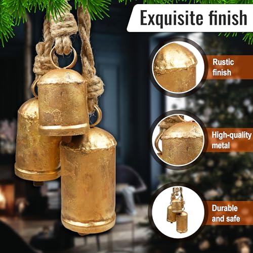 Set-of-3-Giant-Harmony-Rustic-Gold-Christmas-Bells-for-Decoration-Perfect-for-Cow-Bell-Door-Hanging-Staircase-Wall-Large Set of 3 Giant Harmony Rustic Gold Christmas Bells for Decoration Perfect for Cow Bell Door Hanging Staircase Wall Large