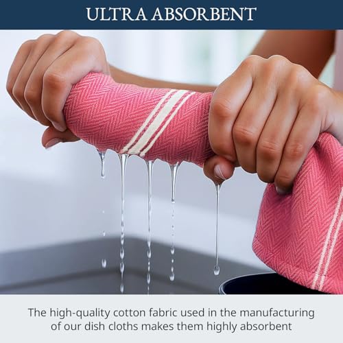 Image of LANE LINEN 100% Cotton Kitchen Towels for Cleaning 12PC - Red Chambrey