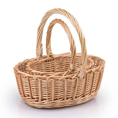 Woodluv Storage Baskets Set of 2 Wicker Woven Wedding Flower Girls Easter Display & Gift Hamper Basket Natural
