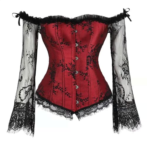 Image of Women's Lace up Gothic Jacquard Shoulder Straps Tank Overbust Shaper Corset Bustiers Top