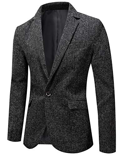 CHARTOU Men's Casual Slim Fit 1 Button Blazer Notched Collar Suit Jackets Tops (Large, Black)