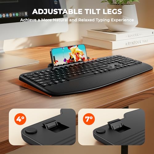 Image of MEETION Bluetooth Wireless Keyboard Mouse Combo with Tablet Holder | Slim ergonomic keyboard with quiet scissor keys, 4 DPI wireless mouse, works with Windows, Mac, PC, laptop, phone and tablet