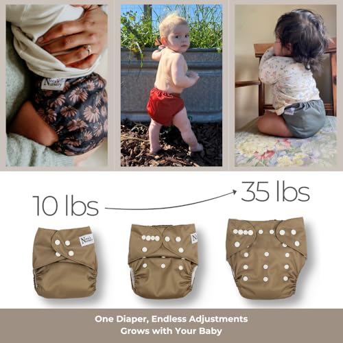 Image of Nora's Nursery Adjustable AWJ Cloth Diapers | 7 Pack | Waterproof | Washable Reusable Design | One Size Adjustable | 7 Pack With 1 Wet Bag | For Newborns And Toddlers | Down To Earth