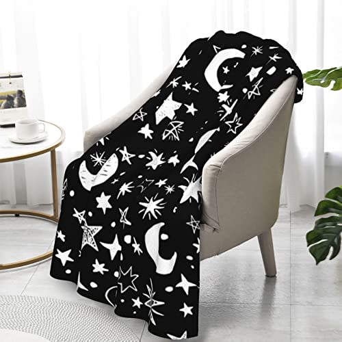 Baby Blankets,Moons And Stars Black And White Toddler Blanket For Boys Girls, Crib Receiving Blanket, For Nursery/Stroller/Toddler Bed/Carseat, 30 X 50 Inch #TOP3