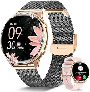 RUXINGX Smartwatch Damen mit Telefonfunktion, 1,39 Zoll HD Voll Touchscreen, Fitness Tracker mit 120 Sport SpO2 Pulsuhr Schlafmonitor Menstruationszyklus, Armbanduhr für iOS Android Schwarz Gold