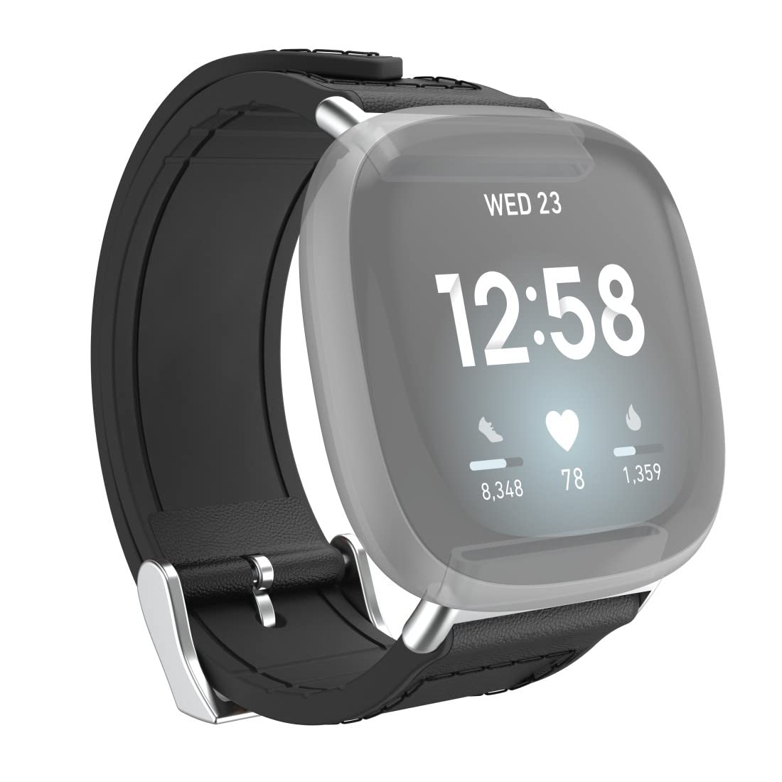 Hama Fitbit Uhrenarmband 22mm (verstellbares Ersatzarmband für Smartwatch Fitbit Versa 3 und Sense, Fitbit Armband zum Tauschen, Wechselarmband Leder u. Silikon, Edelstahl Schnalle, Herren) schwarz