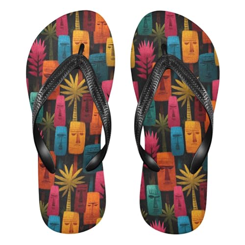 Flip Flop Sandals Tribal Tiki Print for Women Men Beach Outdoor XS