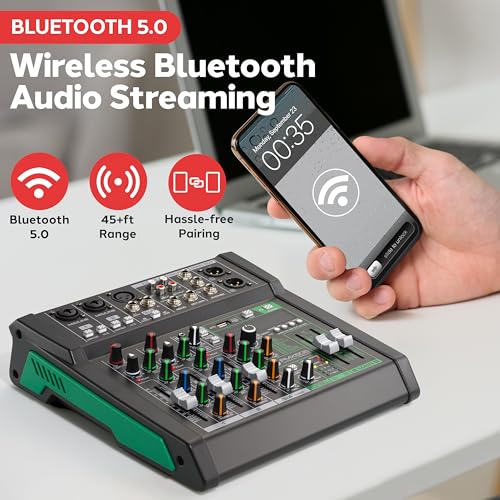 Image of Pyle 6 Channel Audio Mixer - 2 XLR Combo Mic Inputs, Bluetooth Studio Mixer /DJ Controller with DSP Digital Effects, USB-A In with MP3 Player, PC Recording, LED Level Meter, Smooth Dials and Faders