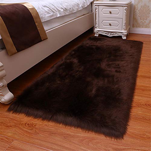 ESOUY Alfombra para dormitorio suave alfombra para salón, alfombras antideslizantes imitación lana, alfombra mesilla de noche, ventana, pad tatami peluche longitud 5 cm color café oscuro _ 50 cm x 80