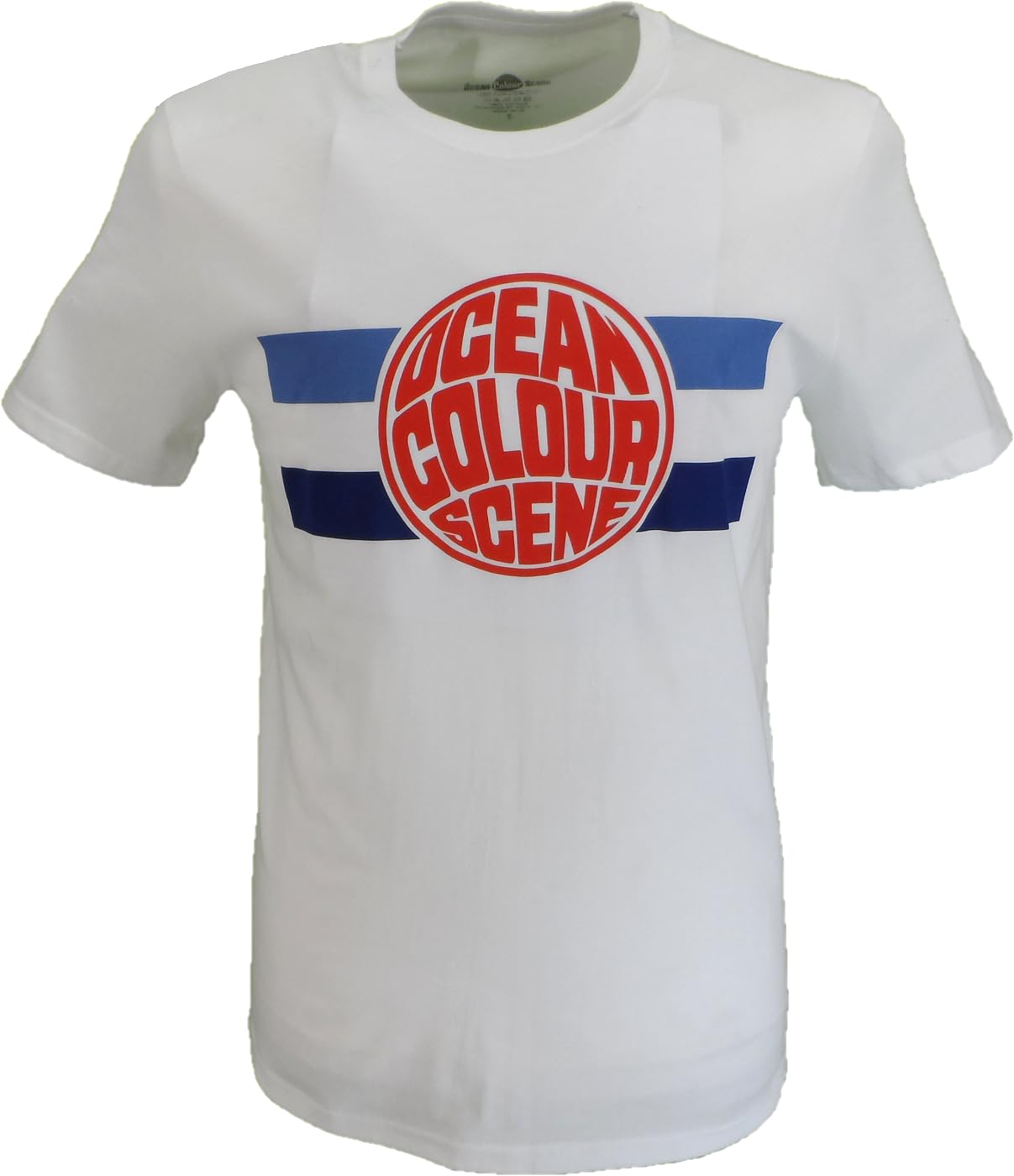 Mazeys Mens Official Licensed Ocean Colour Scene T Shirt (UK, Alpha, M, Regular, Regular, White Sphere Logo)