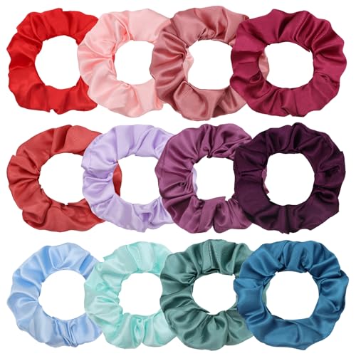 Silk Satin Scrunchies for Women Girls 12 PCS Hair Sleep Scrunchies Pack Silk Satin Hair Ties for...