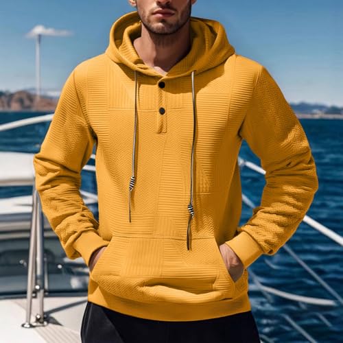 Mens Button Up Hooded Sweatshirts Casual Lightweight Drawstring Henley Pullover Hoodies Jacquard Textured Shirts3