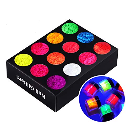 Dipping Powder Nail Colors - Buqikma Glow in the Dark Acrylic Nail Powder Nail Manicure Set 12 Colors Night Fluorescence Glow Nails Dip Powder Starter Kit for Women