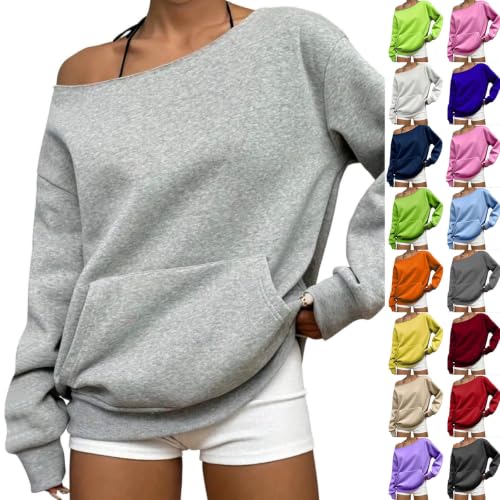 JiXiang Off The Shoulder Sweatshirt Women Oversized Long Sleeve Tops Y2k Loose Fit Basic Pullover 2026 Fall Travel Shirts - image 1