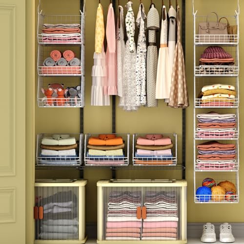 X-cosrack-6-Tier-Closet-Hanging-Organizer-Clothes-Hanging-Shelves-with-4-Hanging-Hooks-5-S-Hooks-Wire-Storage-Basket-Bins-for-Clothing-Sweaters-Shoes-Handbags-Clutches-Accessories-Patent