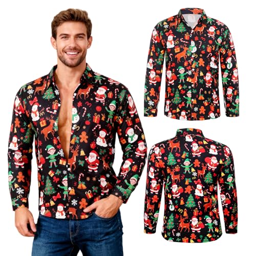 Raveparty Weihnachtshemd Herren, Weihnachtsmann Schneemann...