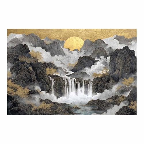 Toile murale élégante cascade de nuage d'or cadre chambre