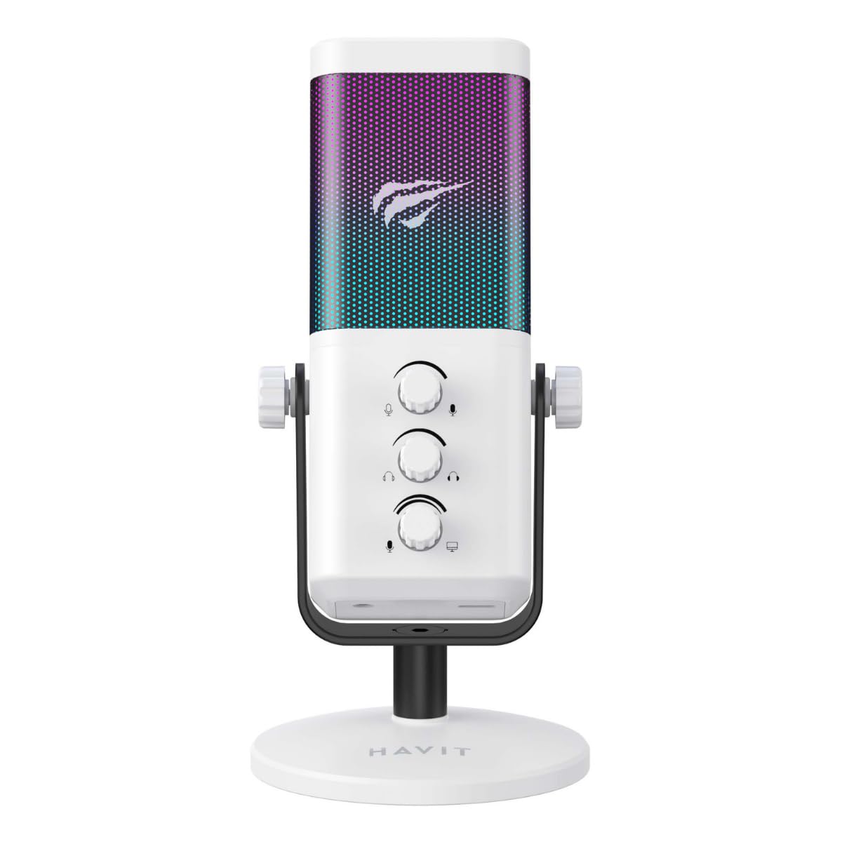 Havit GK65 RGB Profesyonel Yayıncı Mikrofonu 192kHz 24Bit Hi-Fi Dahili Ses Kartlı (Beyaz)
