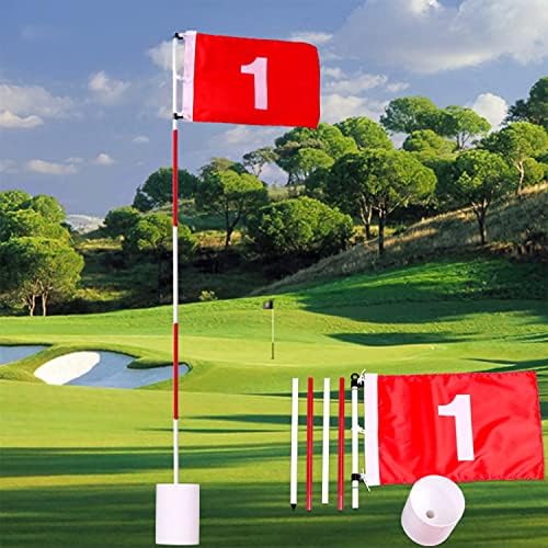 aleawol 5 Section Golf Flagsticks, Portable Putting Green Flags Hole Cup Set, Backyard Practice Golf Hole Pole Cup Flag Stick with Red Flag, Overall Height 6 Feet