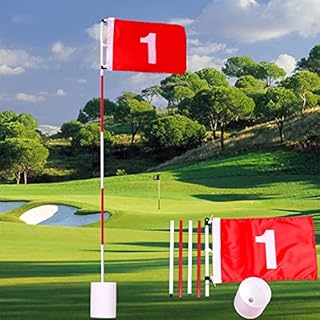 aleawol 5 Section Golf Flagsticks, Portable Putting Green Flags Hole Cup Set, Backyard Practice Golf Hole Pole Cup Flag Stick with Red Flag, Overall Height 6 Feet