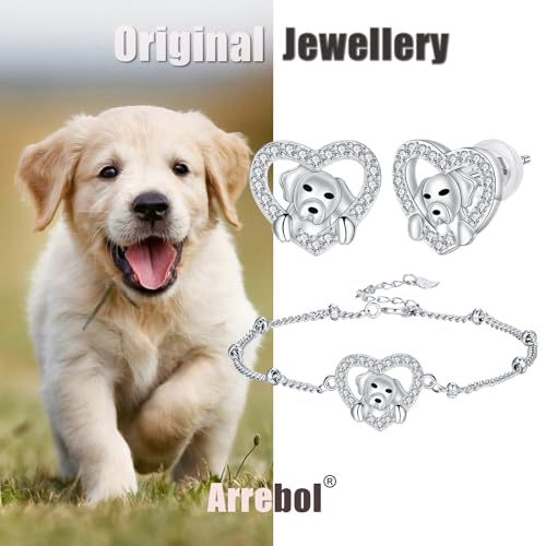 Arrebol Hund Armband 925 Sterling Silber Damen Welpen Haustier Liebhaber Armbänder Original Schmuck für Schwester Freundin Tochter, Verstellbarer [16+4cm]