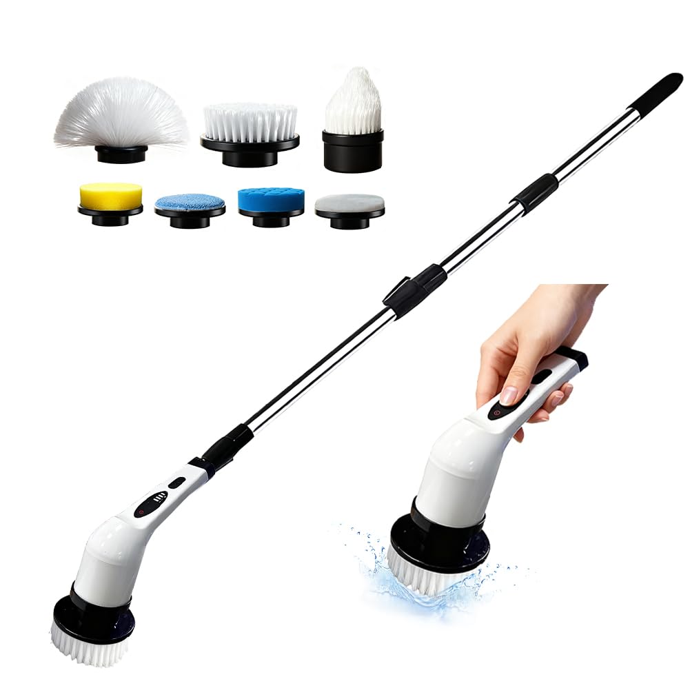 Cordless Electric Spin Scrubber IPX7 Waterproof Power Scrubber with 9 Replaceable Brush Heads Rechargeable Bathroom Cleaning Brush for