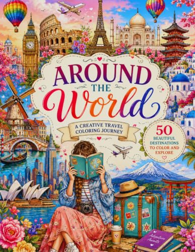 AROUND THE WORLD: A Creative Travel Coloring Journey Featuring 50 Beautiful Destinations image 2
