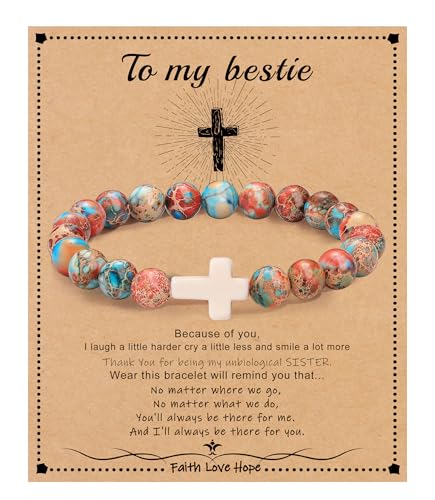 Image of Cross Bracelets for Women, Christian Gifts for Women Stocking Stuffers for Teens Cross Bracelet Imperial Nature Stone Bead Bracelet Confirmation Baptism Gift for Teen Girls Christmas Religious Gift Cathlic Faith Jewelry