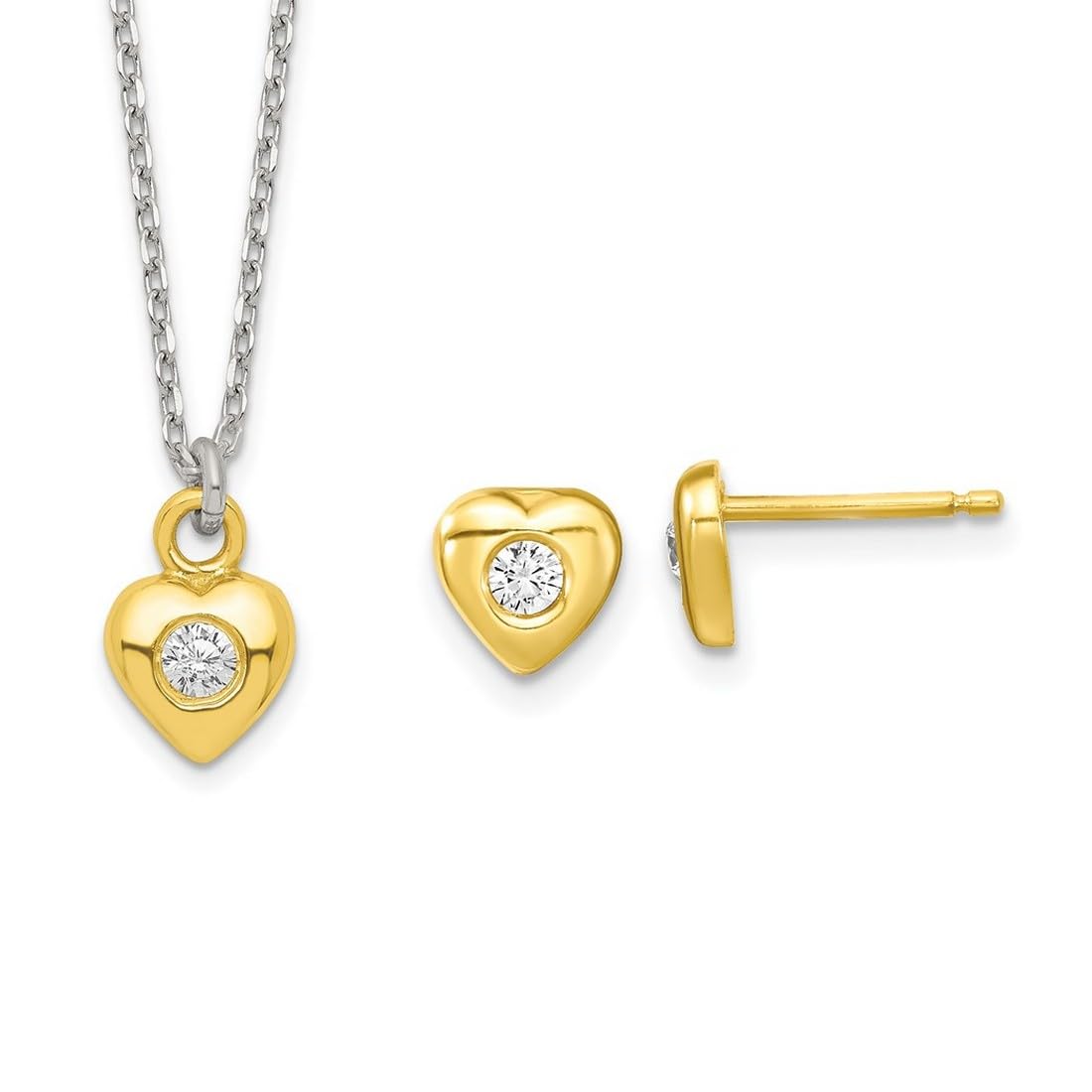 Set aus Halskette und Ohrringen aus 925er Sterlingsilber und goldfarbenem Zirkonia, für Jungen oder Mädchen, 36 cm, One Size, Cubic Zirkonia Edelstein Gold, Zirkonia