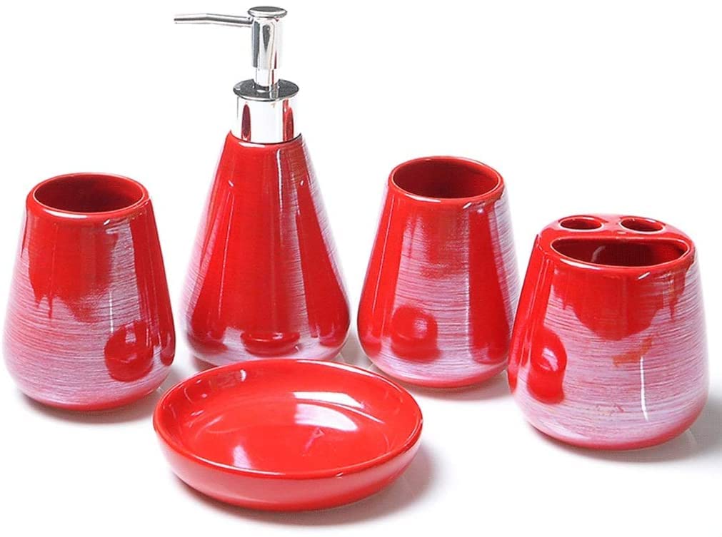 Dozownik mydła w łazience 5-częściowy Zestaw Akcesoriów Łazienkowych O Perłowym Wyglądzie Zestaw Do Kąpieli, Ceramiczny Zestaw Do Kąpieli Z Dozownikiem Mydła W Płynie Itp, Wielokolorowa Butelka Z Pom
