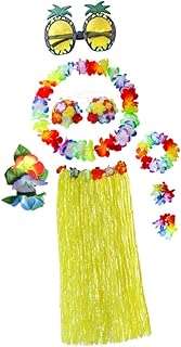 KICHOUSE Kit De Óculos 8Pcs Ternos De Baile Roupas De Praia Tropical Dança Hula Conjunto De Saia Tropical Hula Havaí Conjunto De Vestido Hula Roupas Vestuário Saias De Grama Maquiagem