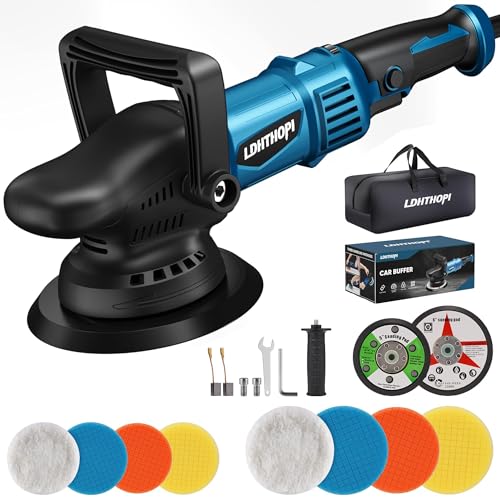 Image of LDHTHOPI Dual Action Polisher, 980W 5 /6 Inch, 2026 Upgraded 9MM Random Orbital Buffer Polisher for Car Detailing, 2800-5800RMP, 6 Variable Speed Buffer Polisher with 8 Detachable Pads