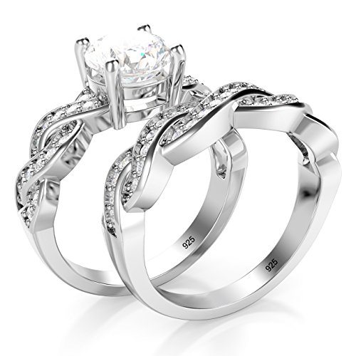 Metal Factory Sterling Silver 925 CZ Cubic Zirconia Infinity Wedding Engagement Ring Set