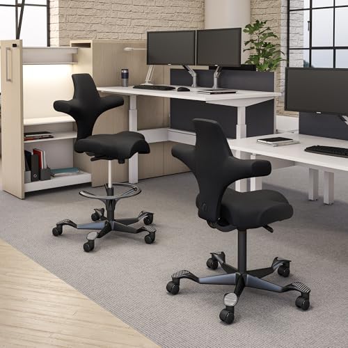 Image of HAG Capisco Sit to Stand Chair-Black Frame-Upholstered Midnight Black