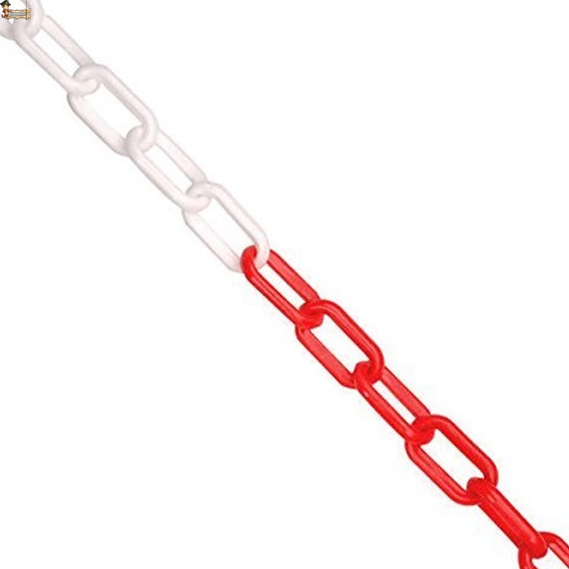 BricoLoco.com Cadena plástico eslabones señalización Blanca y roja. 25 mts. de 10 mm. Para poste, delimitación, balizar, separador. (25 mts. de 10 mm., Blanca y roja)
