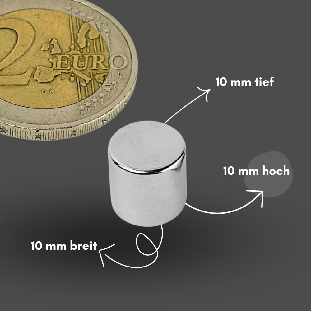 Strong Magnets Neodym Magnet - Rund 10 x 10 mm - 200 Stück - Extra stark, hält bis 3,6kg - Für Magnettafel, Kühlschrank, Whiteboard, Pinnwand, Büro