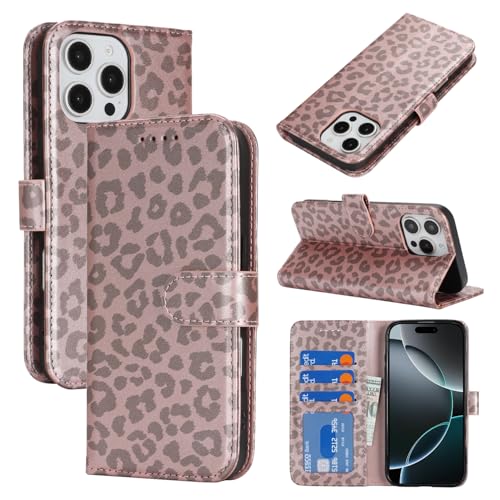 Étui portefeuille iPhone 16 Pro léopard antichoc et protection magnétique