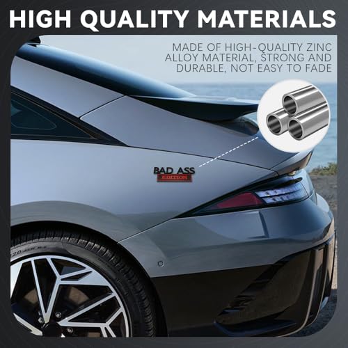 Image of Bad Ass Edition Emblem, 3D Fender Badge Decal Car Sticker with 3M Adhesive, Car Fender Bumper Sticker Body Sticker Fit for Universal Vehicles (Black red)